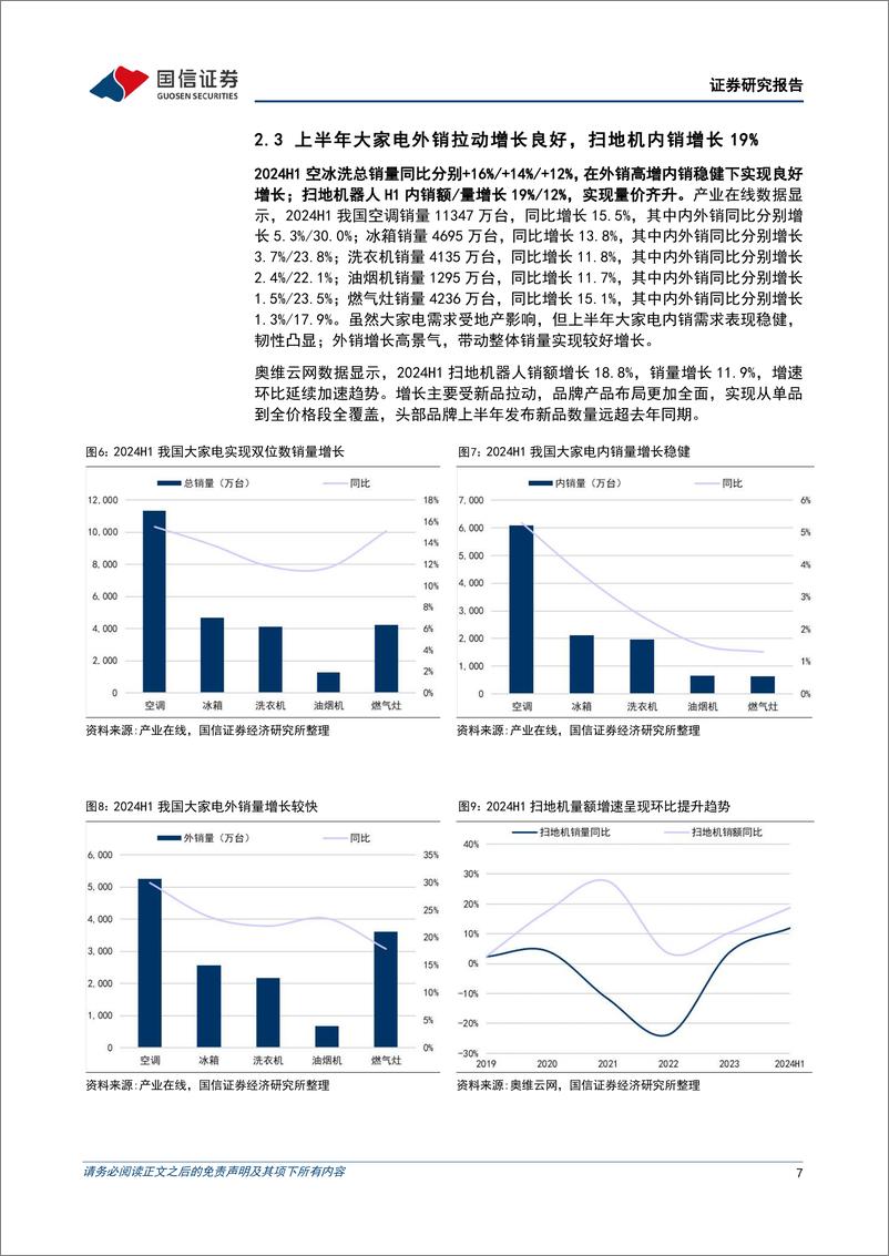 《家电行业2024年8月投资策略：关注家电以旧换新政策落地，8月空调外销排产量增长26%25-240805-国信证券-15页》 - 第7页预览图