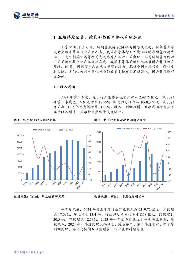 《电子行业2024年三季报综述：业绩持续改善，政策加持国产替代有望加速-241112-华龙证券-21页》 - 第6页预览图