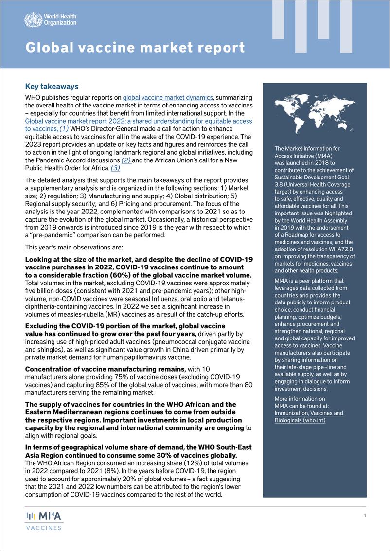 《WHO世界卫生组织：2023年世卫组织全球疫苗市场报告（英文版）》 - 第1页预览图
