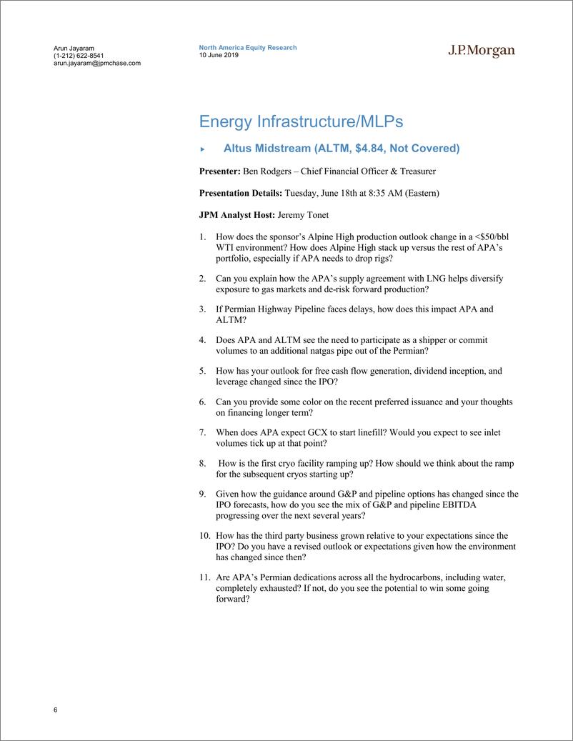 《J.P. 摩根-美股-能源行业-2019年摩根大通能源会议问题库-2019.6.10-182页》 - 第7页预览图