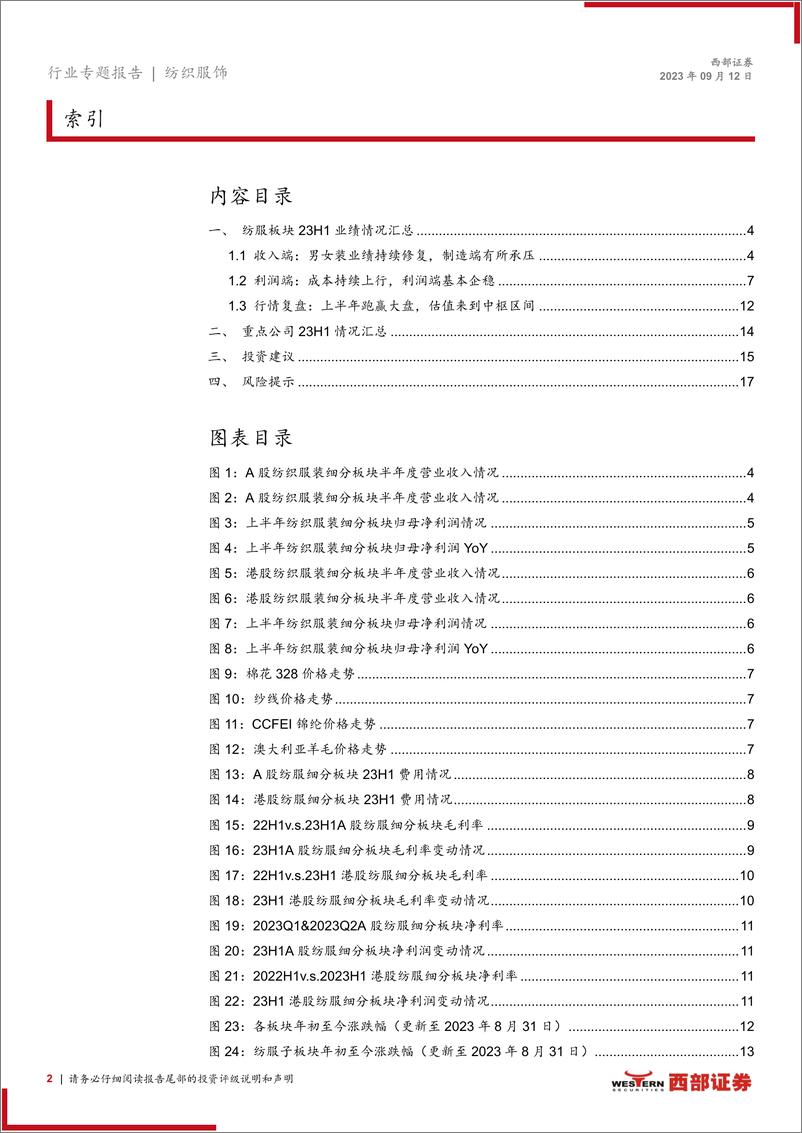 《纺织服装行业23H1业绩复盘：品牌端业绩修复佳，制造端有所承压-20230912-西部证券-18页》 - 第3页预览图