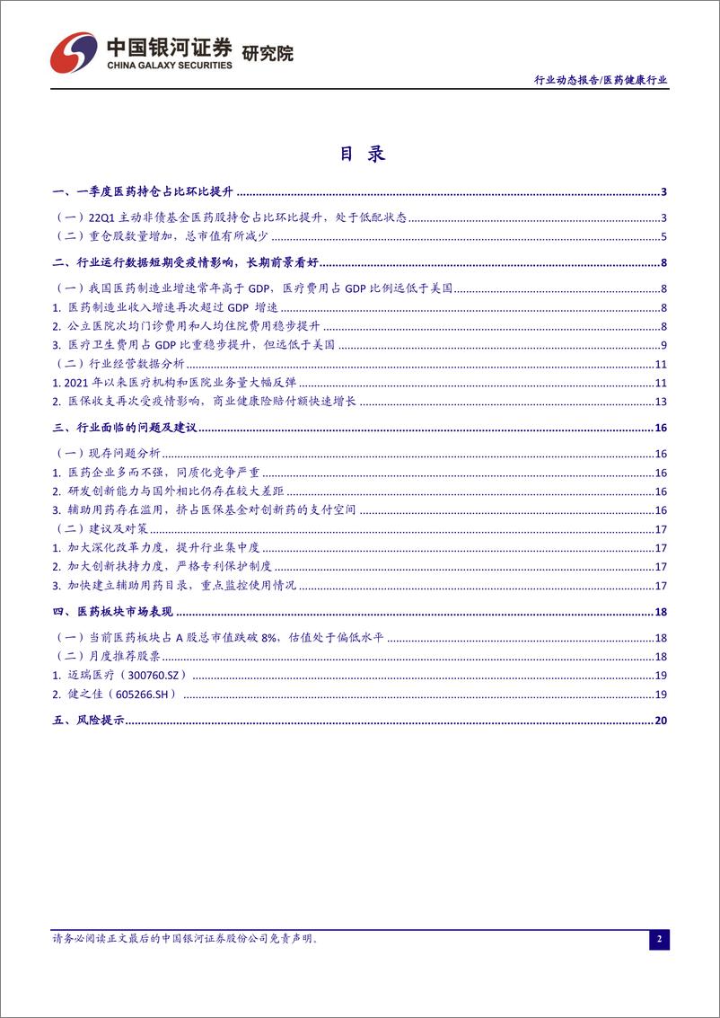 《医药行业动态报告：一季度医药持仓占比环比提升-20220426-银河证券-26页》 - 第3页预览图