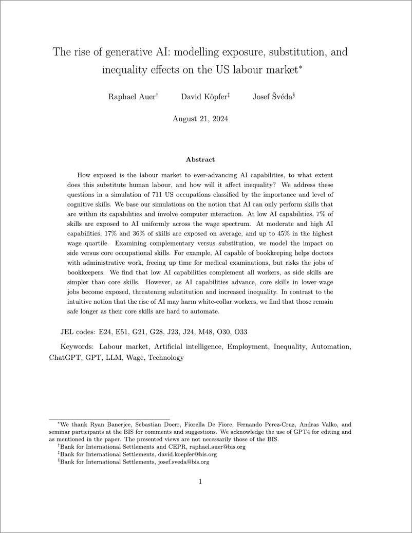 《国际清算银行-生成性人工智能的兴起：对美国劳动力市场的暴露、替代和不平等效应进行建模（英）-2024.9-40页》 - 第3页预览图