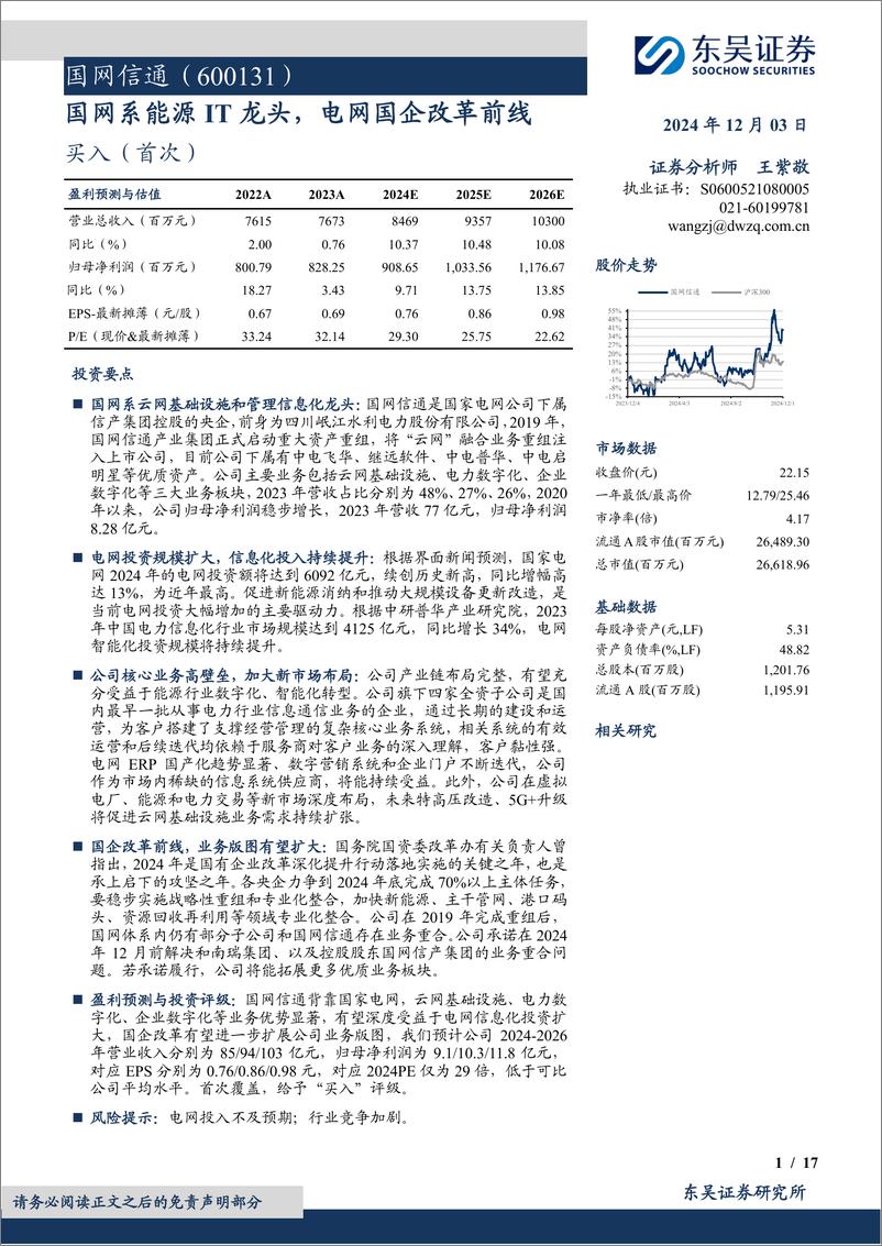 《国网信通(600131)国网系能源IT龙头，电网国企改革前线-241203-东吴证券-17页》 - 第1页预览图