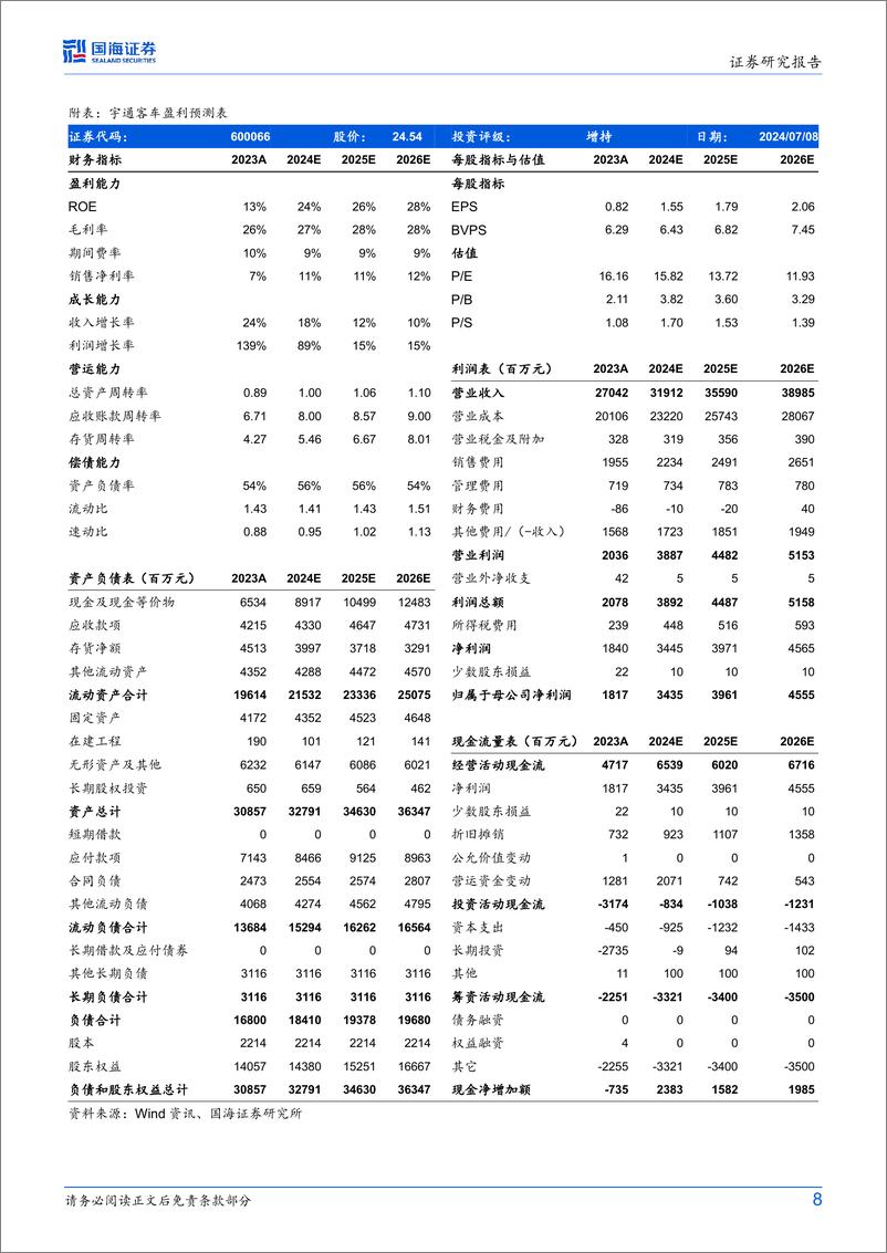 《宇通客车(600066)公司动态研究：宇通客车单车盈利复盘与展望-240709-国海证券-10页》 - 第8页预览图