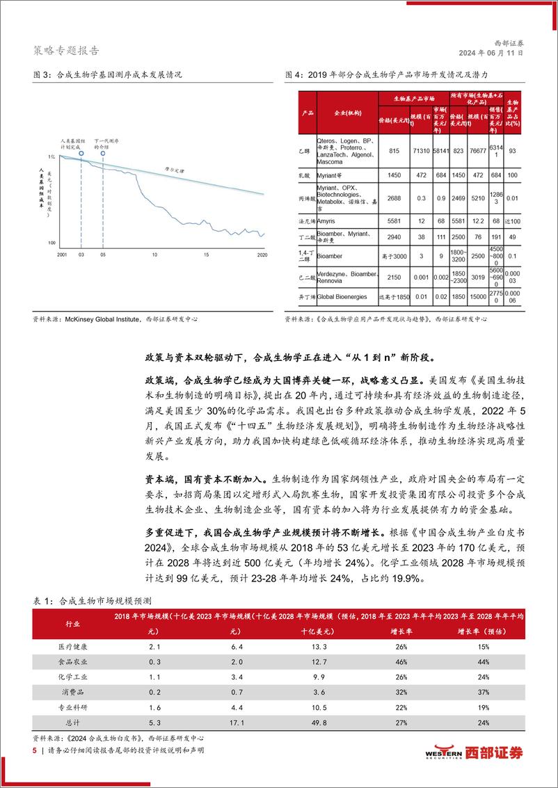 《合成生物·策略对话行业系列(一)-策略对话化工：合成生物步入“1-n”新阶段，看好生物基材料-240611-西部证券-13页》 - 第5页预览图