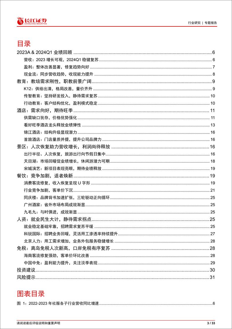 《社会服务行业2023A%262024Q1业绩综述：云过天空，愈见苍幽-240521-长江证券-33页》 - 第3页预览图