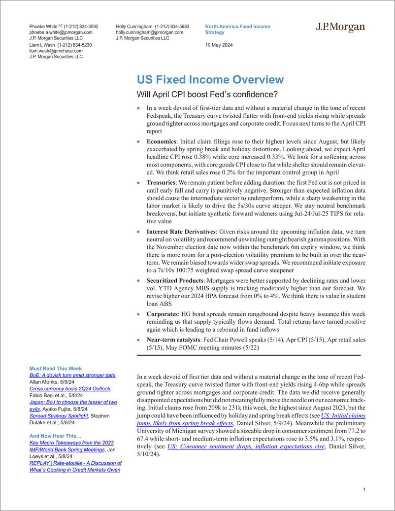 《JPMorgan Econ  FI-US Fixed Income Overview Will April CPI boost Fed’s confiden...-108165469》 - 第1页预览图