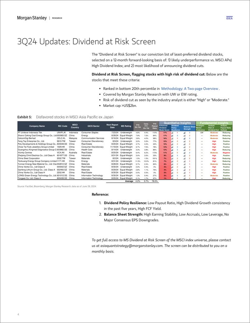 《Morgan Stanley-Asia Quantitative Strategy Dividend Stock Ideas – 3Q24-109098825》 - 第4页预览图