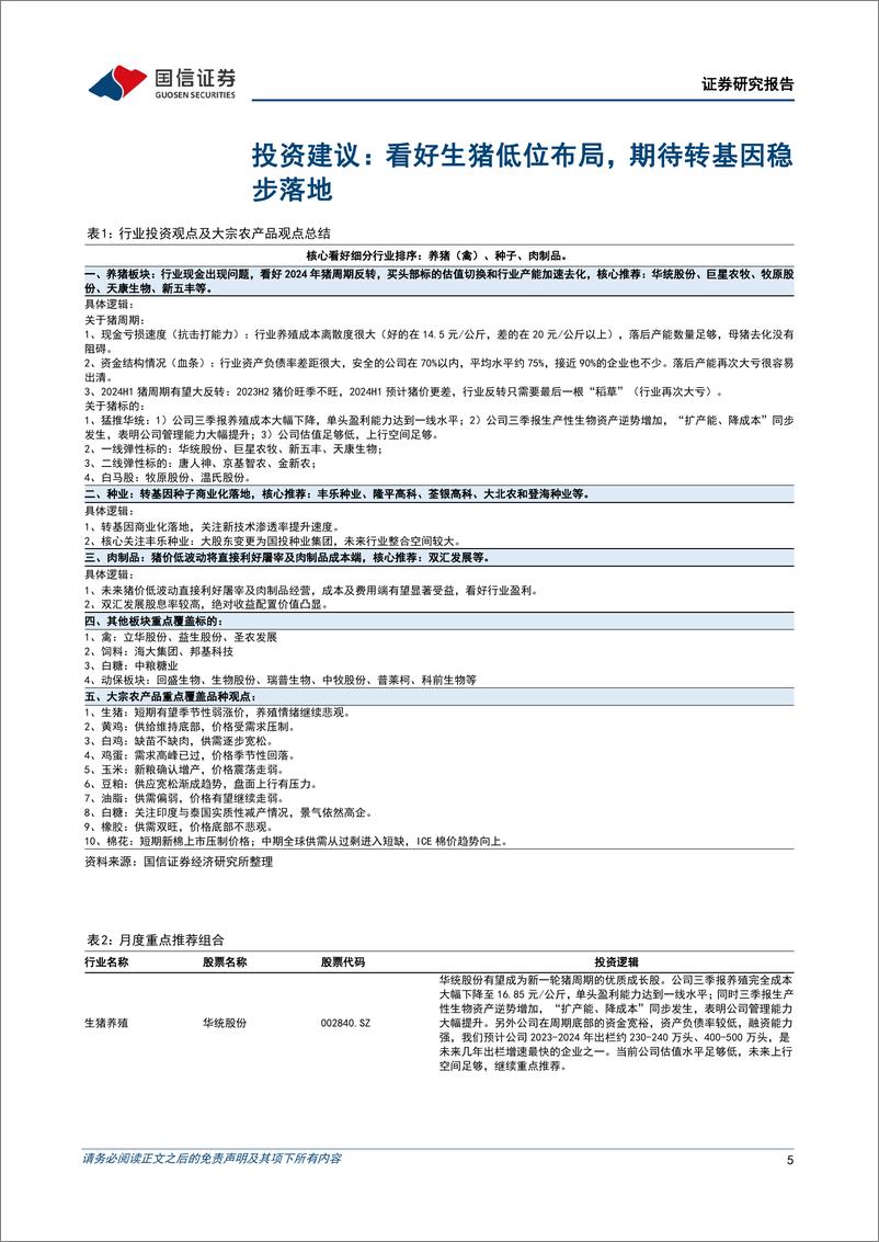 《农林牧渔行业2023年11月投资策略：本月重点推荐养殖（华统股份、牧原股份、巨星农牧、天康生物、立华股份）-20231105-国信证券-21页》 - 第6页预览图