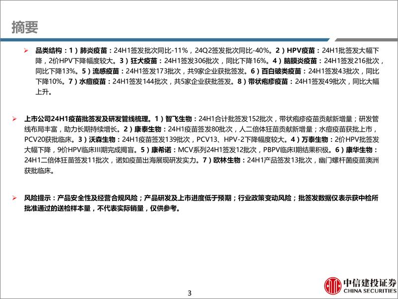 《2024年1-6月疫苗行业纵览：国内多个RSV疫苗管线获批临床，24Q2批签发恢复增长-240802-中信建投-80页》 - 第3页预览图