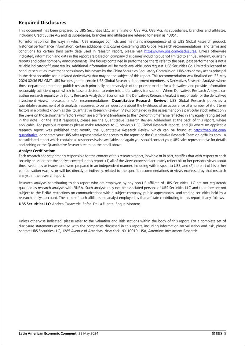 《UBS Economics-Latin American Economic Comment _Mexico H1’May CPI A slight...-108367360》 - 第5页预览图