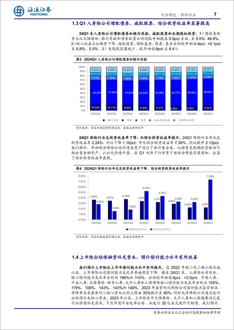 《保险行业2024年中报前瞻：预计投资改善带动Q2净利润提升，寿险NBV有望延续较快增长-240802-海通证券-15页》 - 第7页预览图