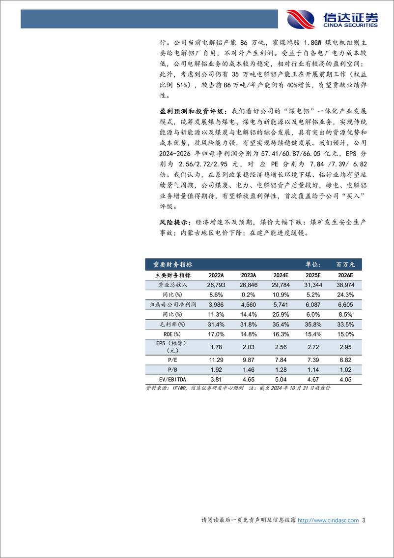 《电投能源(002128)公司首次覆盖报告：煤电铝一体稳固业绩，绿电发展助力转型-241101-信达证券-25页》 - 第3页预览图