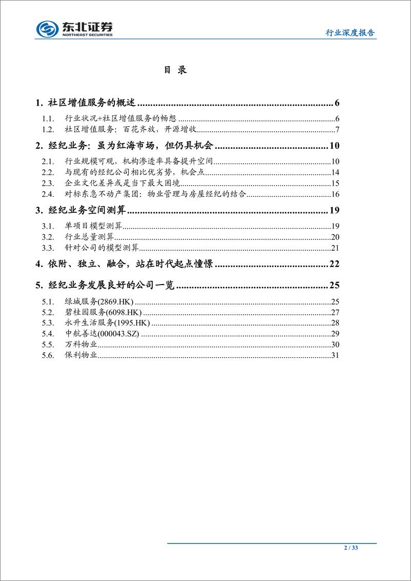 《物管行业深度报告（2）：物业管理、房屋经纪的融合探讨，不止于基础服务，做广义的社区服务提供商-20191008-东北证券-33页》 - 第3页预览图