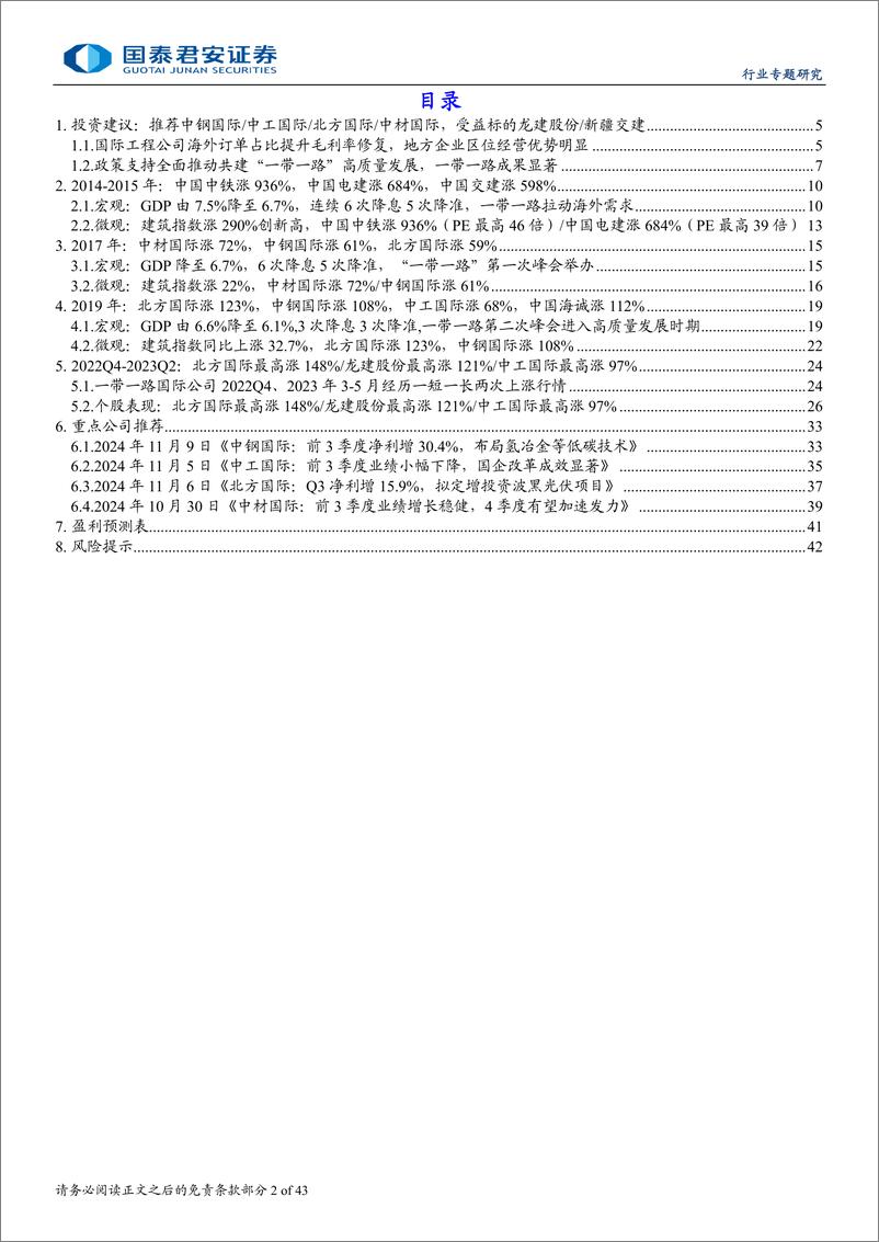 《建筑工程行业：一带一路复盘和展望，推荐国际工程公司-241224-国泰君安-43页》 - 第2页预览图