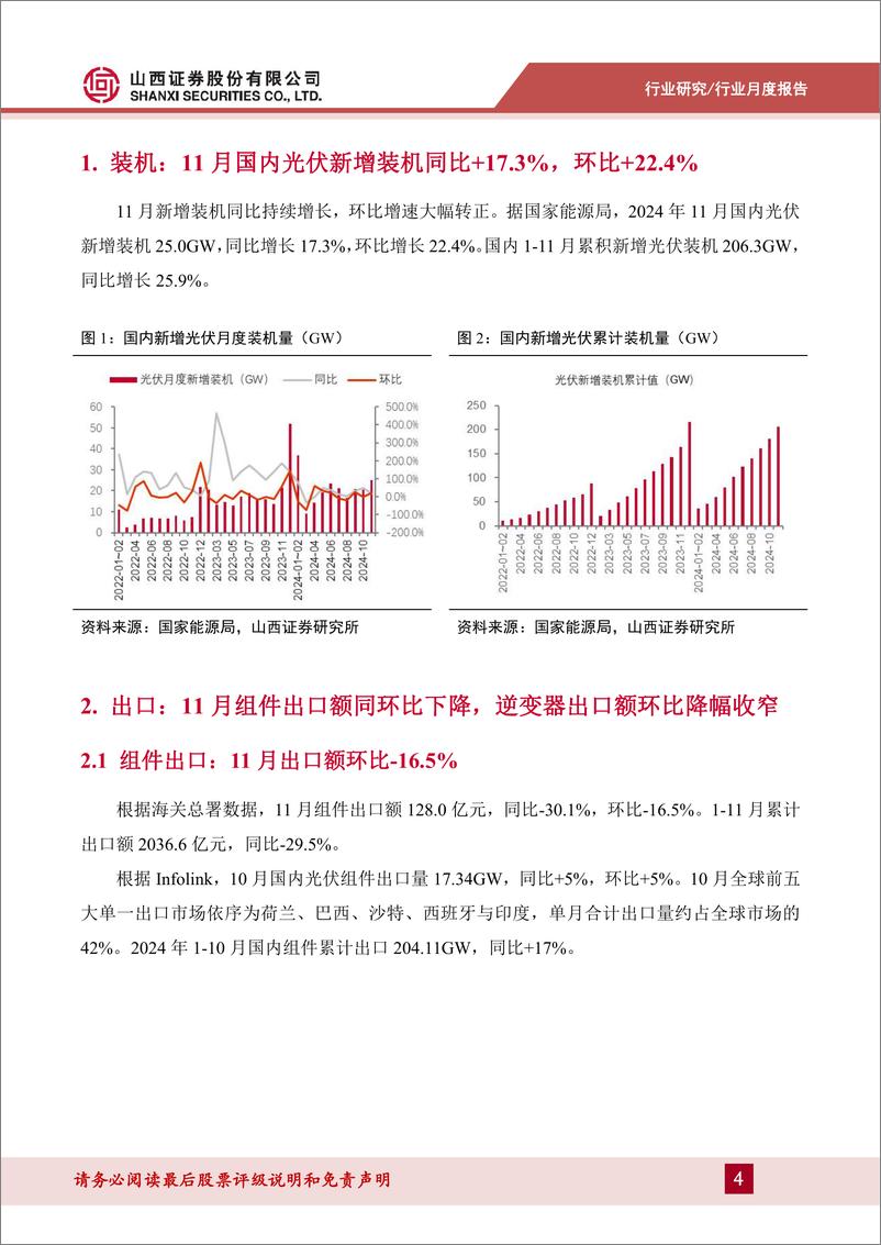 《202411光伏行业月度报告：11月国内光伏新增装机同增17.3%25，逆变器出口额同比增长8.1%25-241226-山西证券-11页》 - 第4页预览图