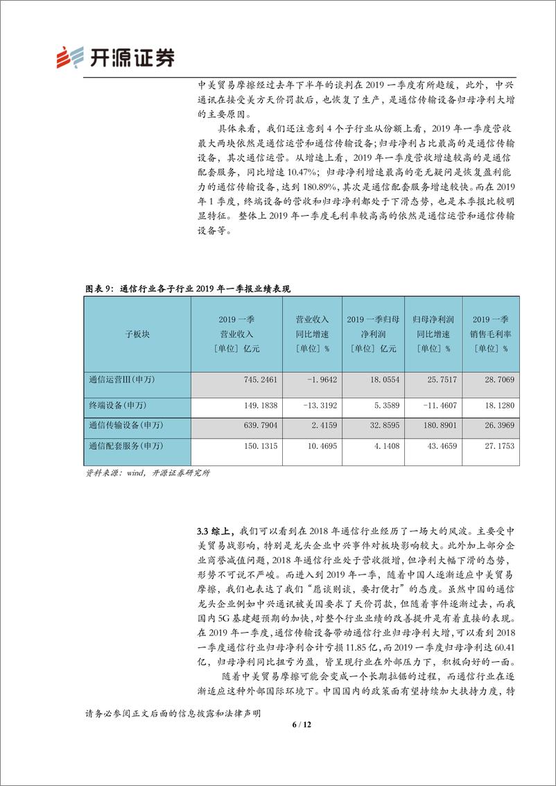 《通信行业2018年报&2019年一季报总结：18年报利润大幅下滑，2019一季归母净利扭亏为盈-20190515-开源证券-12页》 - 第8页预览图