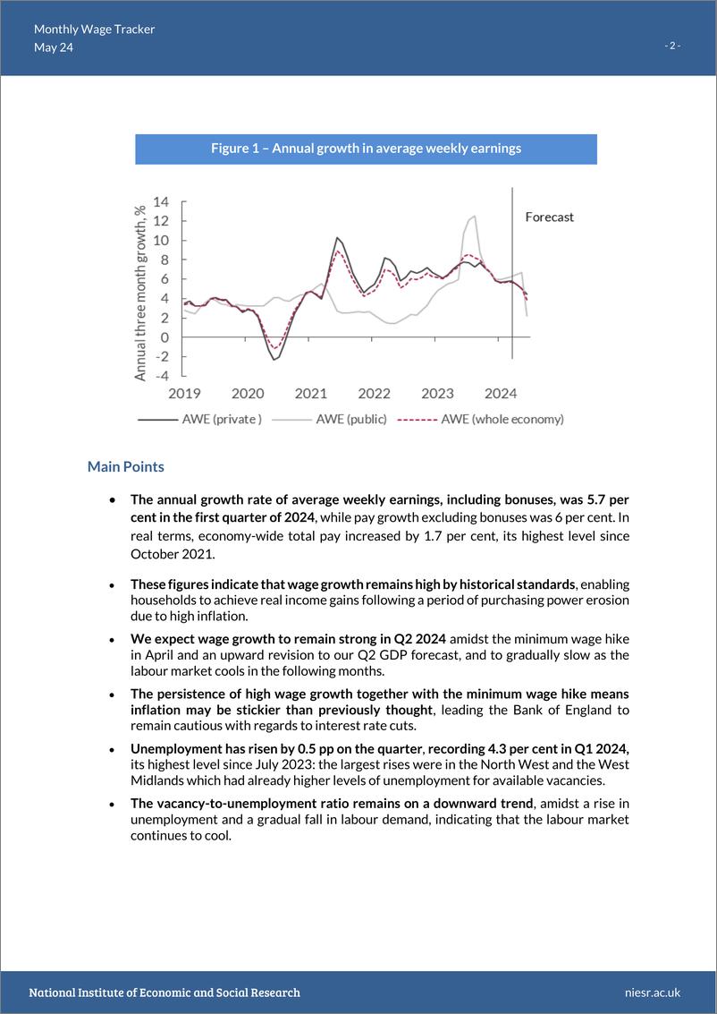 《英国国家经济和社会研究所-月度工资跟踪器-尽管失业率不断上升，但工资增长依然强劲（英）-2024.5-7页》 - 第2页预览图