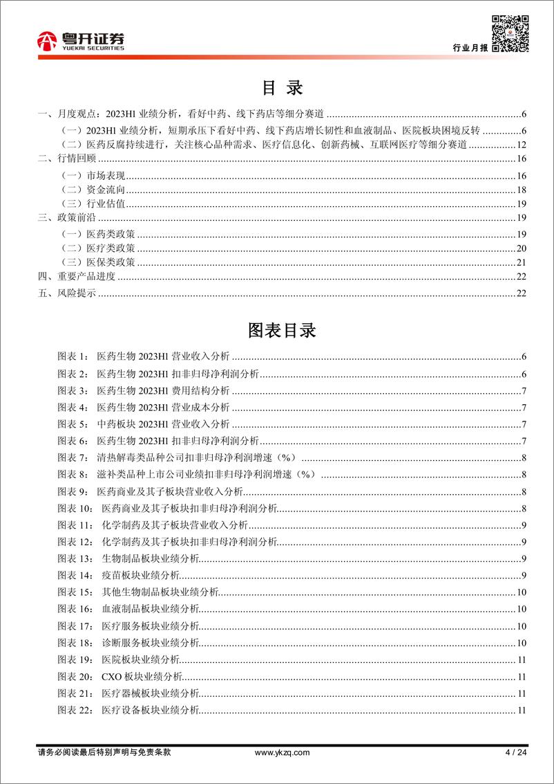 《【粤开医药行业月报】2023H1业绩分析，看好中药、线下药店等细分赛道-20230904-粤开证券-24页》 - 第5页预览图