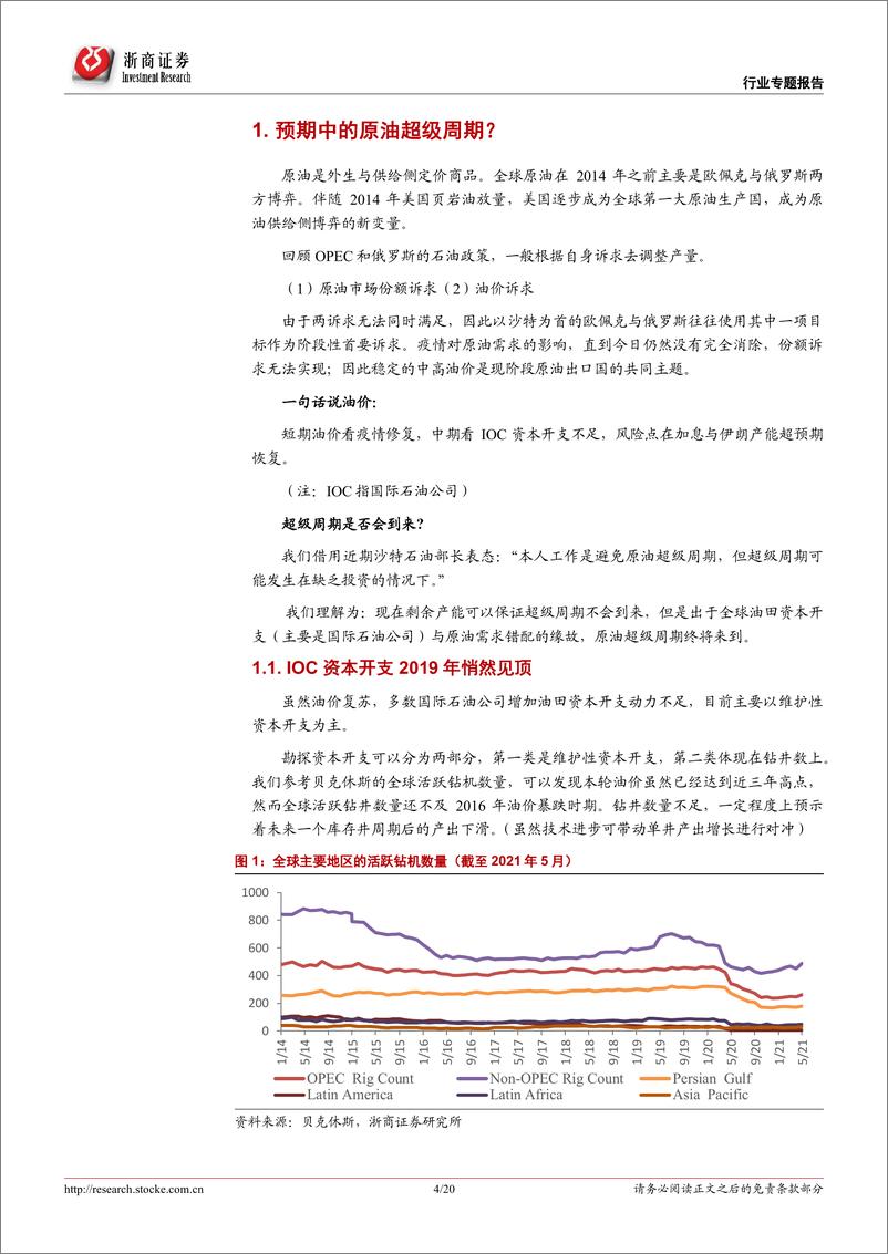 《石油开采行业专题报告：全球油田资本开支见顶，中国油田有望跑赢全球！-20210622-浙商证券-20页》 - 第5页预览图