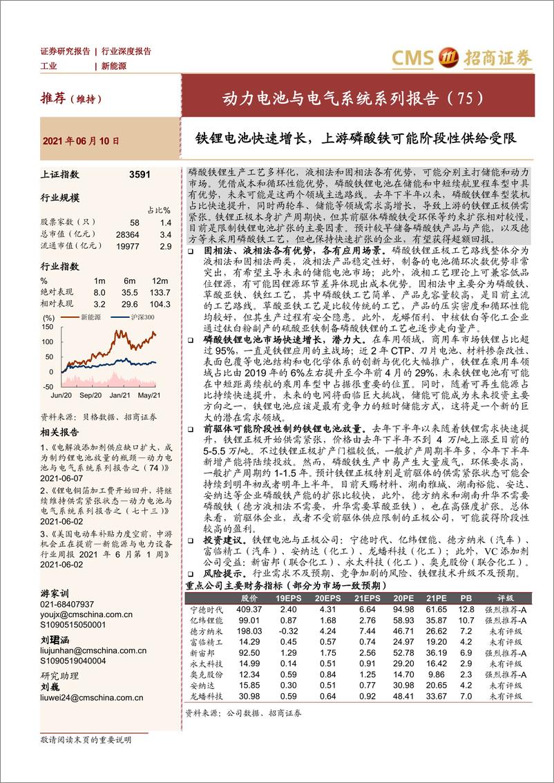 报告《2021年  【22页】动力电池与电气系统系列报告（75）：铁锂电池快速增长，上游磷酸铁可能阶段性供给受限》的封面图片