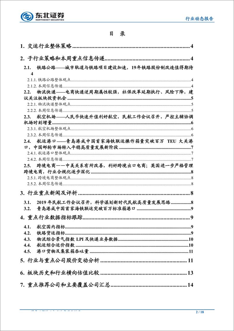 《交通运输行业：汇升短期利好航空，关注快递的下行抵抗力-20190113-东北证券-18页》 - 第3页预览图