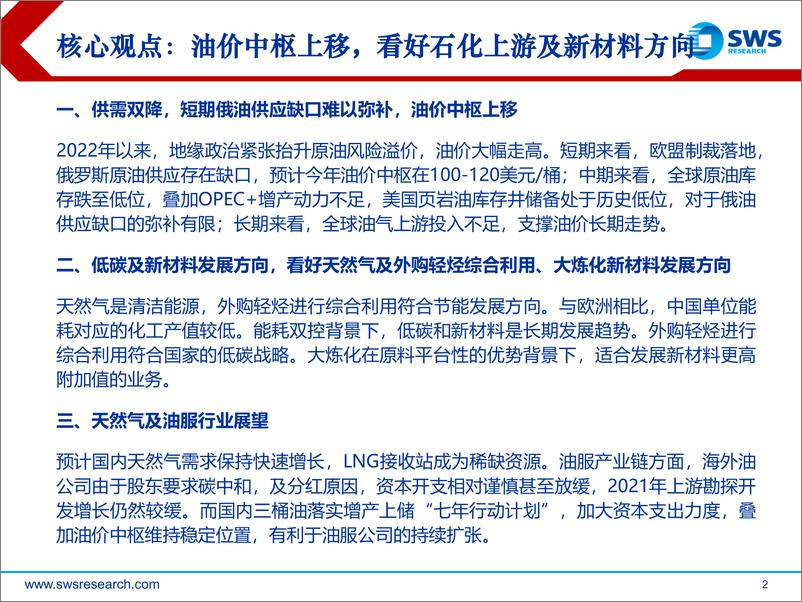 《2022年石油化工行业中期投资策略：油价中枢上移，看好石化上游及新材料成长方向-20220623-申万宏源-78页》 - 第3页预览图