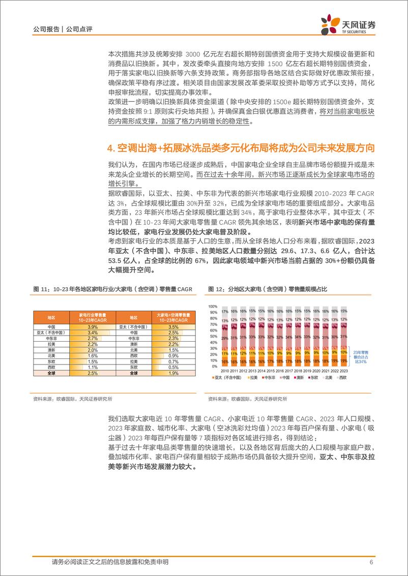 《格力电器(000651)公司点评：员工激励常态化，出海%2b多元化推动公司未来发展-240805-天风证券-11页》 - 第6页预览图