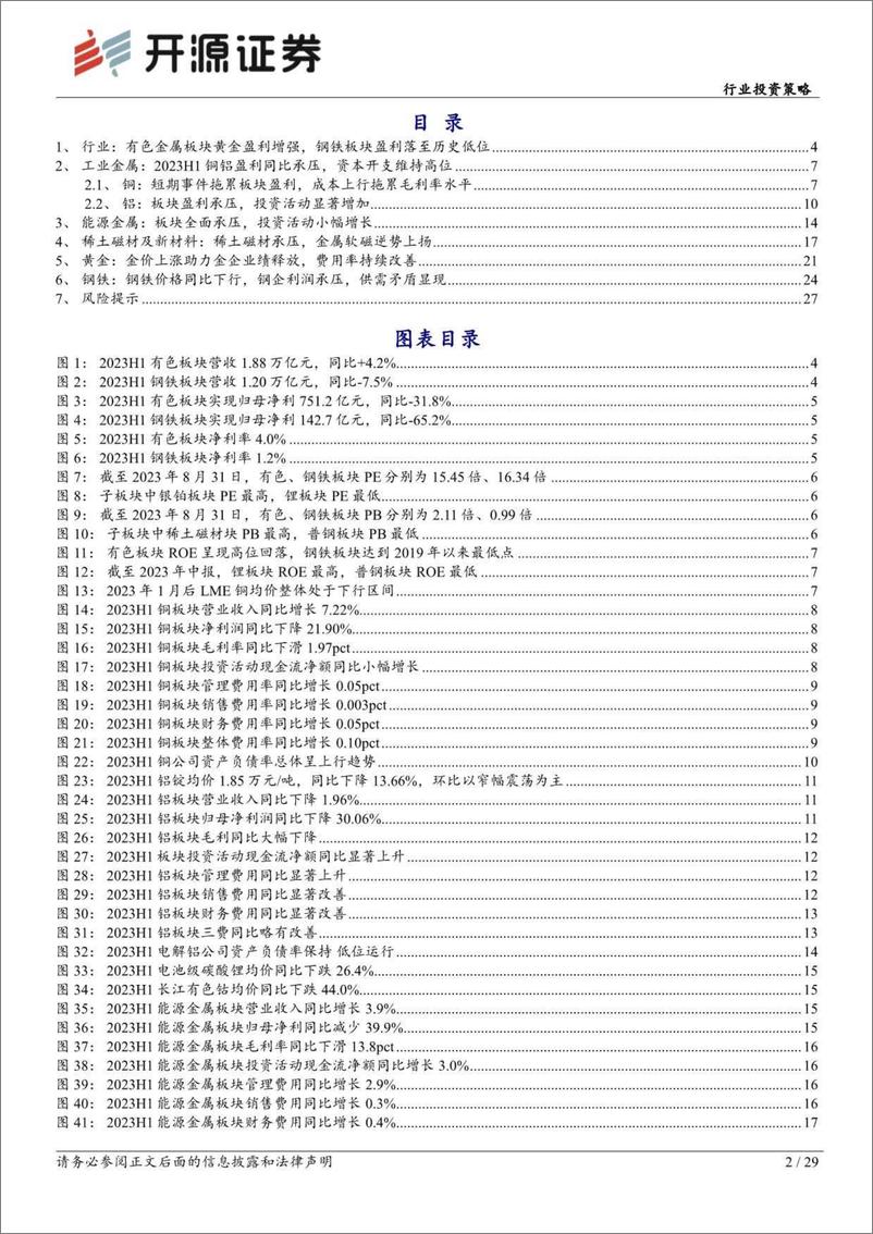 《有色钢铁行业2023年中报总结：贵金属盈利同比抬升，钢铁板块盈利触底-20230912-开源证券-29页》 - 第3页预览图