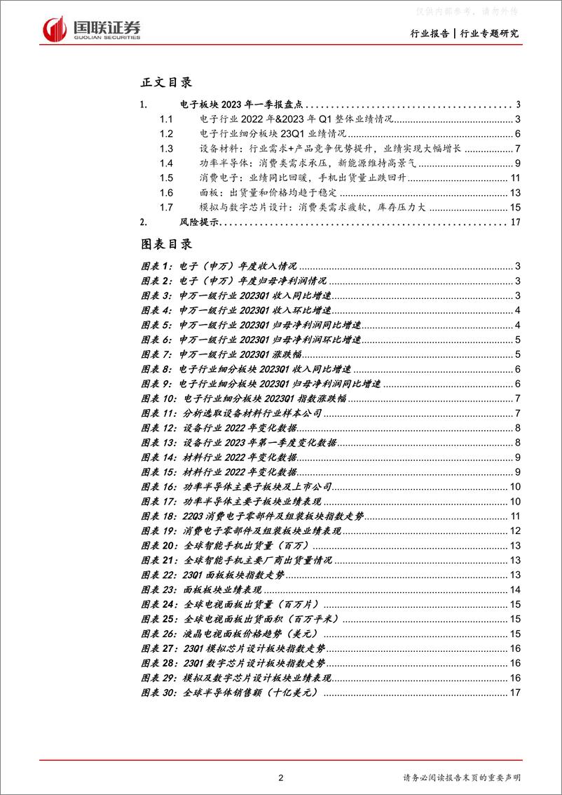 《国联证券-电子行业专题研究：行业持续去库存，周期复苏创新成长-230507》 - 第2页预览图