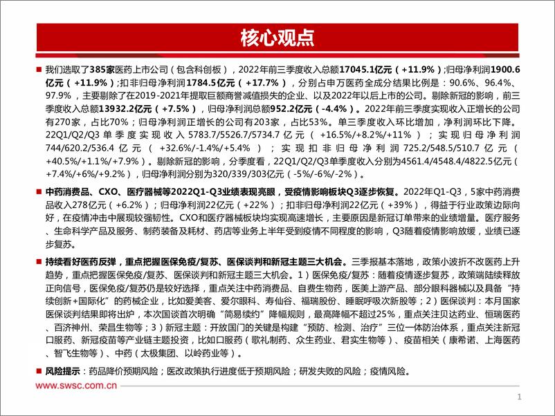 《医药行业2022年三季报总结：中药消费品、CXO、医疗器械等业绩持续高增，受疫情影响板块Q3逐步恢复-20221112-西南证券-153页》 - 第3页预览图