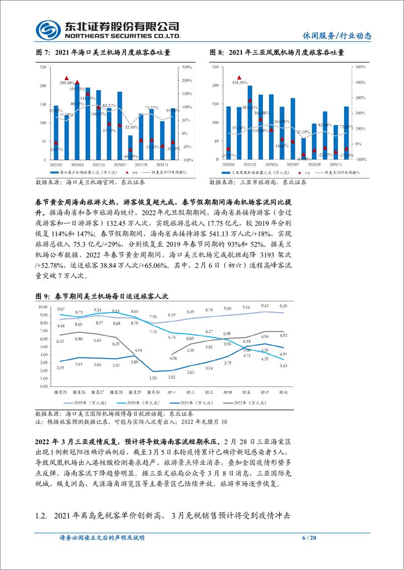 《休闲服务行业免税月报2022年3月：疫情反复影响海南客流，离岛免税短期承压-20220315-东北证券-20页》 - 第7页预览图