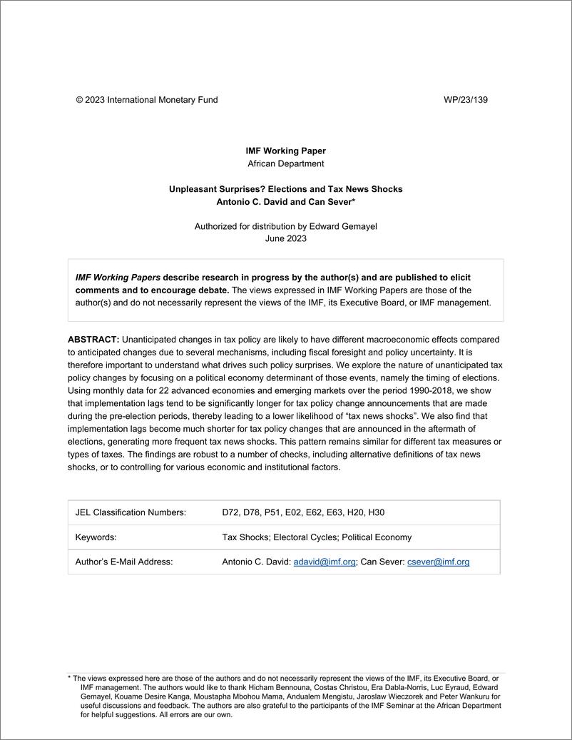 《IMF-令人不快的惊喜？选举与税务新闻冲击（英）-2023.6-35页》 - 第3页预览图