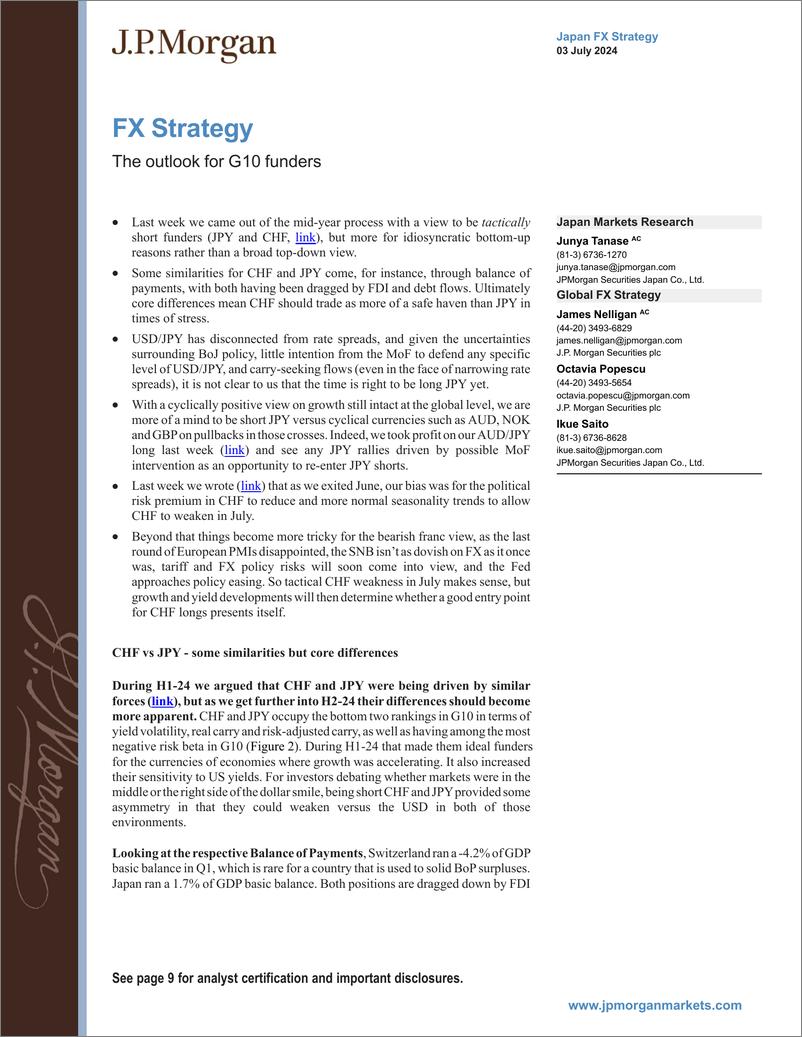 《JPMorgan Econ  FI-FX Strategy The outlook for G10 funders-108990597》 - 第1页预览图