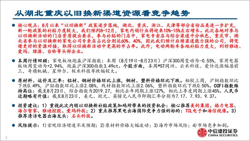 《家电行业：从湖北重庆以旧换新渠道资源看竞争趋势(2024年8.19-8.23周观点)-240825-中信建投-27页》 - 第2页预览图