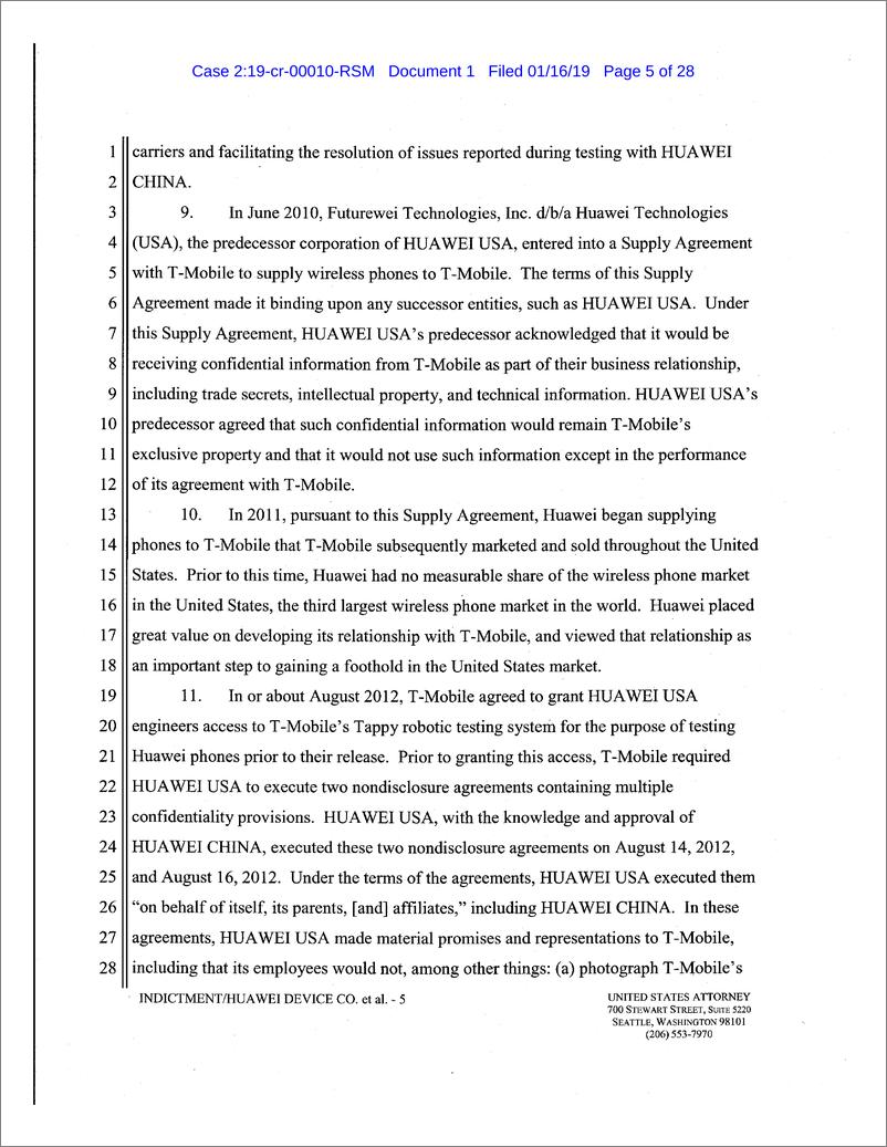 《美国司法部在华盛顿起诉华为的起诉书（英文）-2019.1-28页》 - 第6页预览图