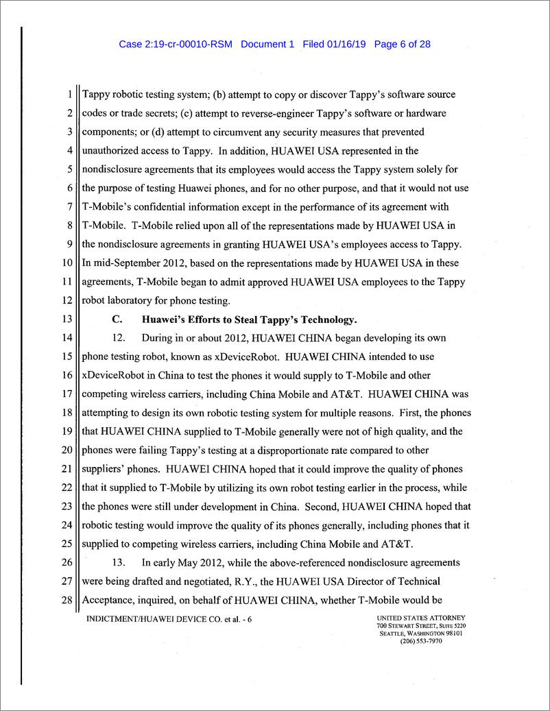 《美国司法部在华盛顿起诉华为的起诉书（英文）-2019.1-28页》 - 第7页预览图