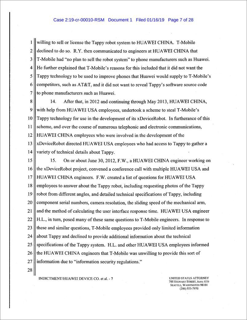 《美国司法部在华盛顿起诉华为的起诉书（英文）-2019.1-28页》 - 第8页预览图