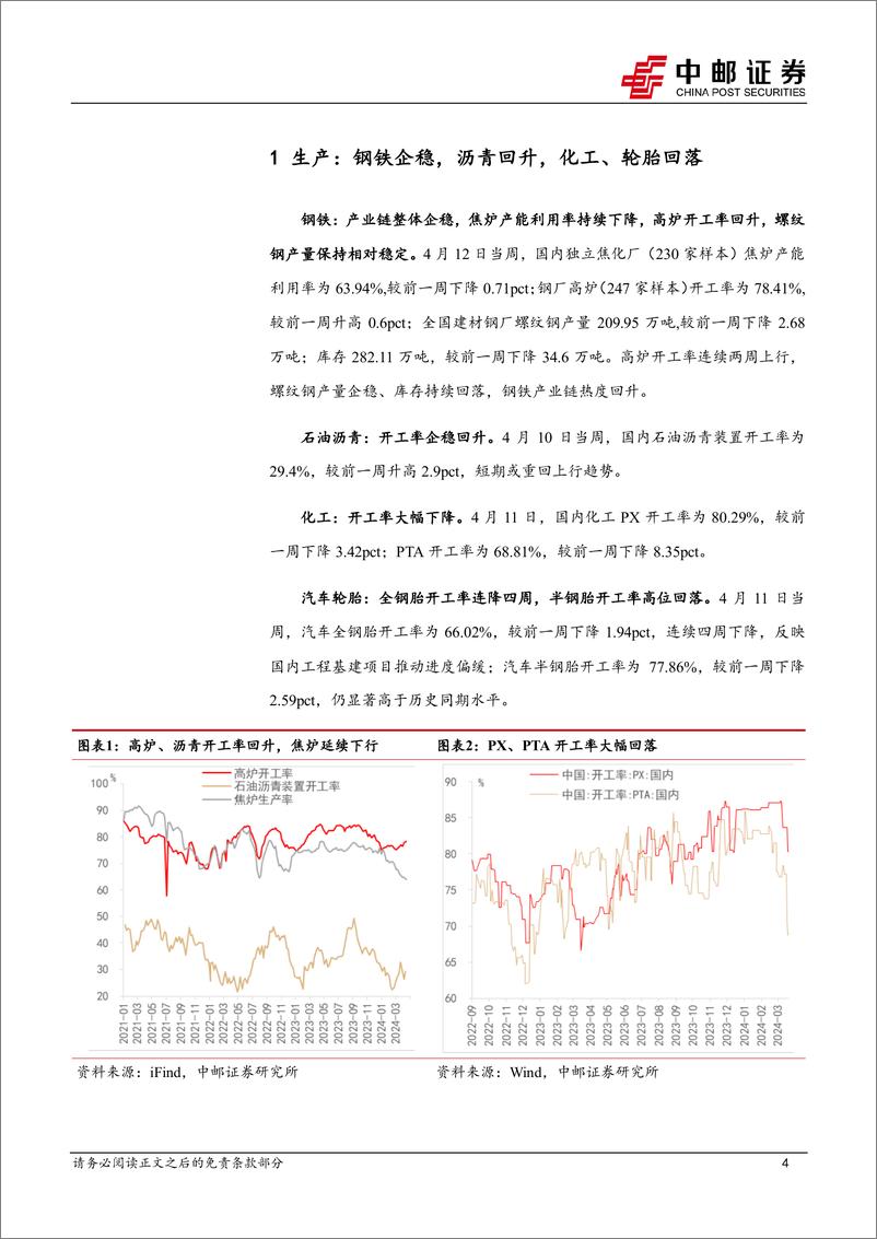 《高频数据跟踪：钢铁生产企稳，焦煤、螺纹钢涨价-240414-中邮证券-13页》 - 第4页预览图