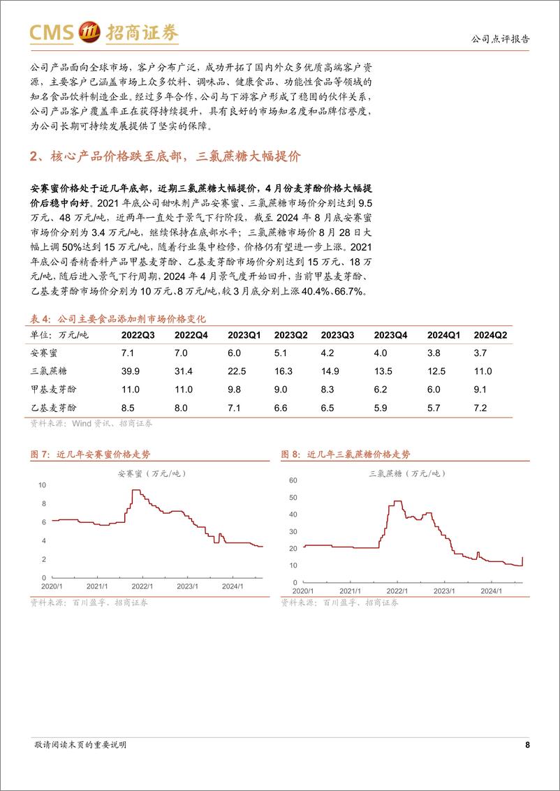 《金禾实业(002597)食品添加剂跌价业绩有所承压，近期三氯蔗糖大幅提价-240831-招商证券-13页》 - 第8页预览图