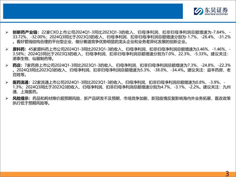 《医药行业2024年三季度总结报告：化学制剂、流通、原料药增速较快，中药等期待拐点-241103-东吴证券-61页》 - 第3页预览图