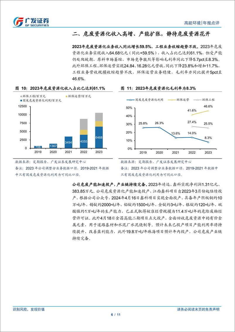 《高能环境(603588)年报点评：鑫科项目全线贯通，期待产能爬坡改善盈利-240507-广发证券-11页》 - 第6页预览图