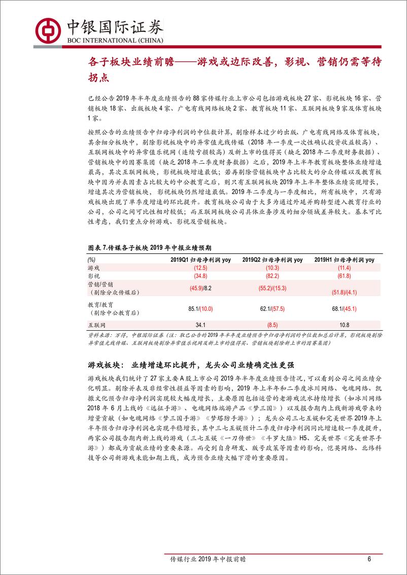 《传媒行业2019年中报前瞻：游戏或边际改善，影视、营销仍需等待拐点-20190718-中银国际-19页》 - 第7页预览图