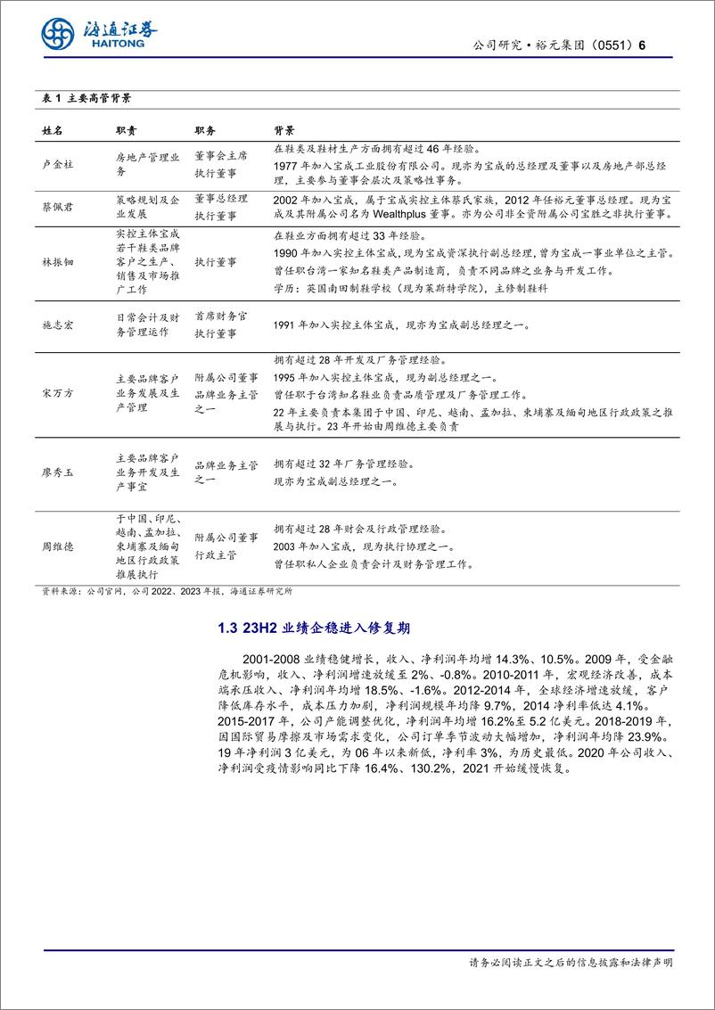 《裕元集团(0551.HK)公司研究报告：全球头部运动鞋制造商，产能利用率修复带动盈利水平持续改善-240630-海通证券-16页》 - 第6页预览图