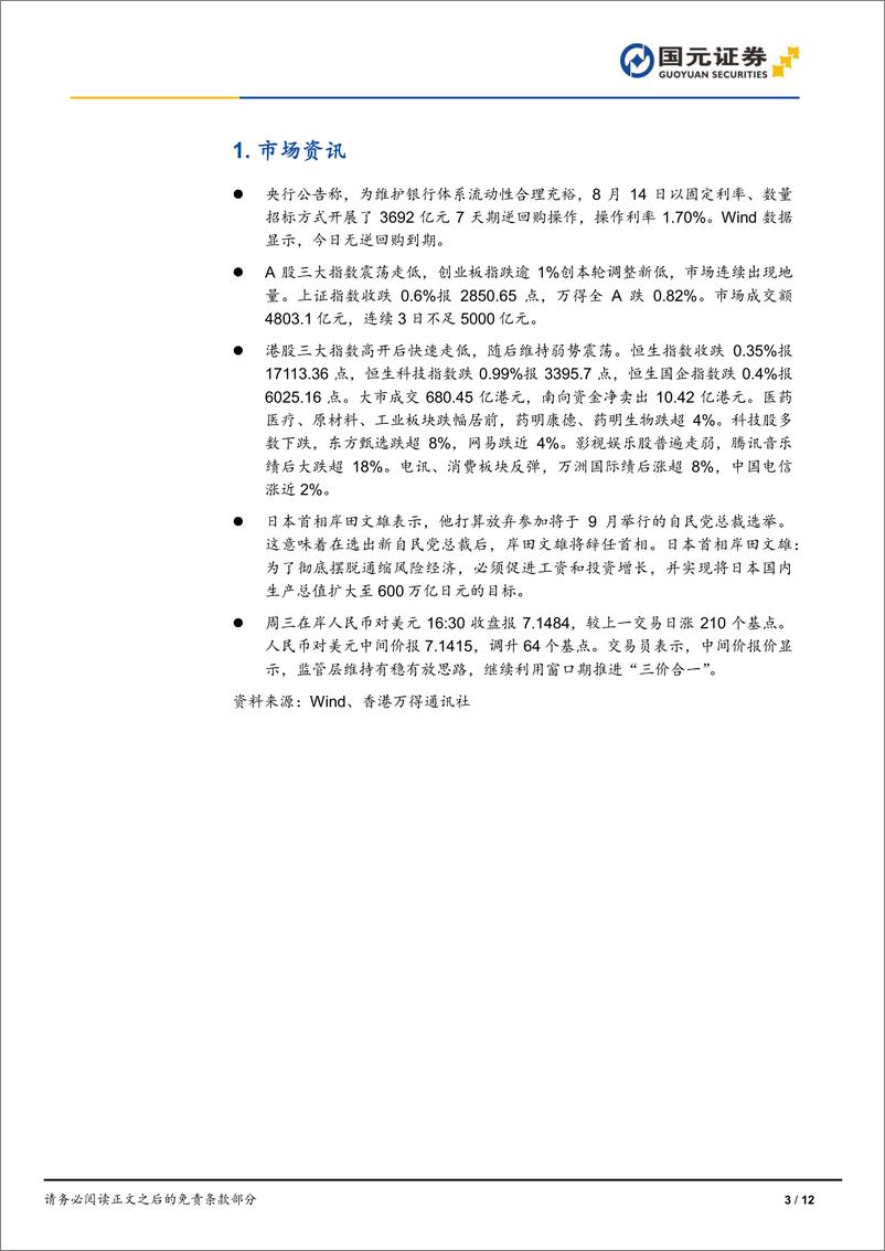 《市场复盘：三大指数震荡走低，市场延续低量-240814-国元证券-12页》 - 第3页预览图