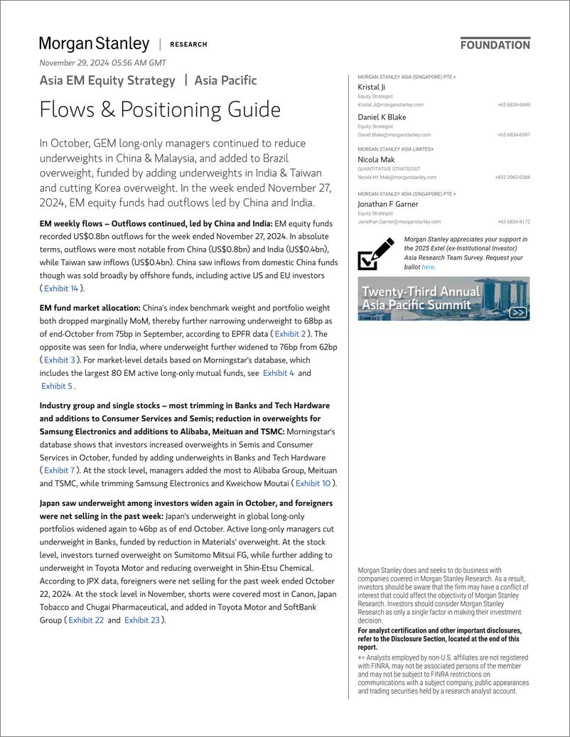 《Morgan Stanley-Asia EM Equity Strategy Flows  Positioning Guide-111880095》 - 第1页预览图