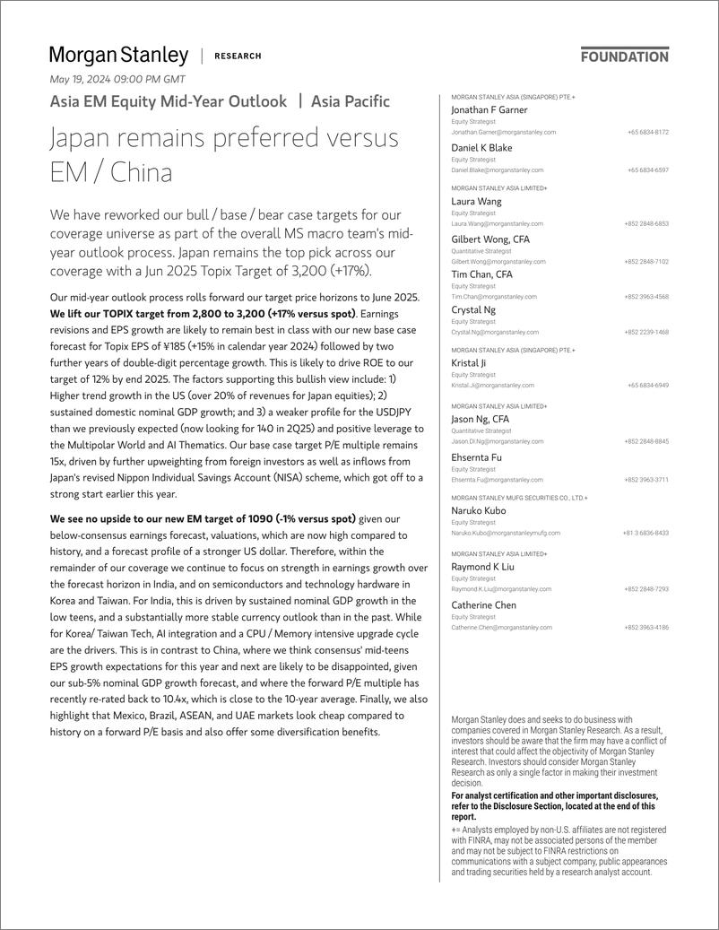 《Morgan Stanley-Asia EM Equity Mid-Year Outlook Japan remains preferred ver...-108299920》 - 第1页预览图