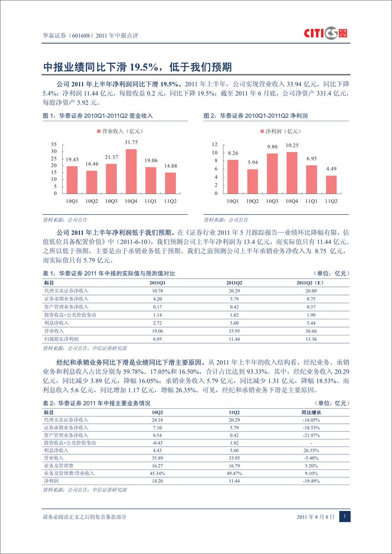 《华泰证券（中信证券）-中报点评-2011年中报点评：经纪和承销双降，环比业绩见底-110808》 - 第4页预览图