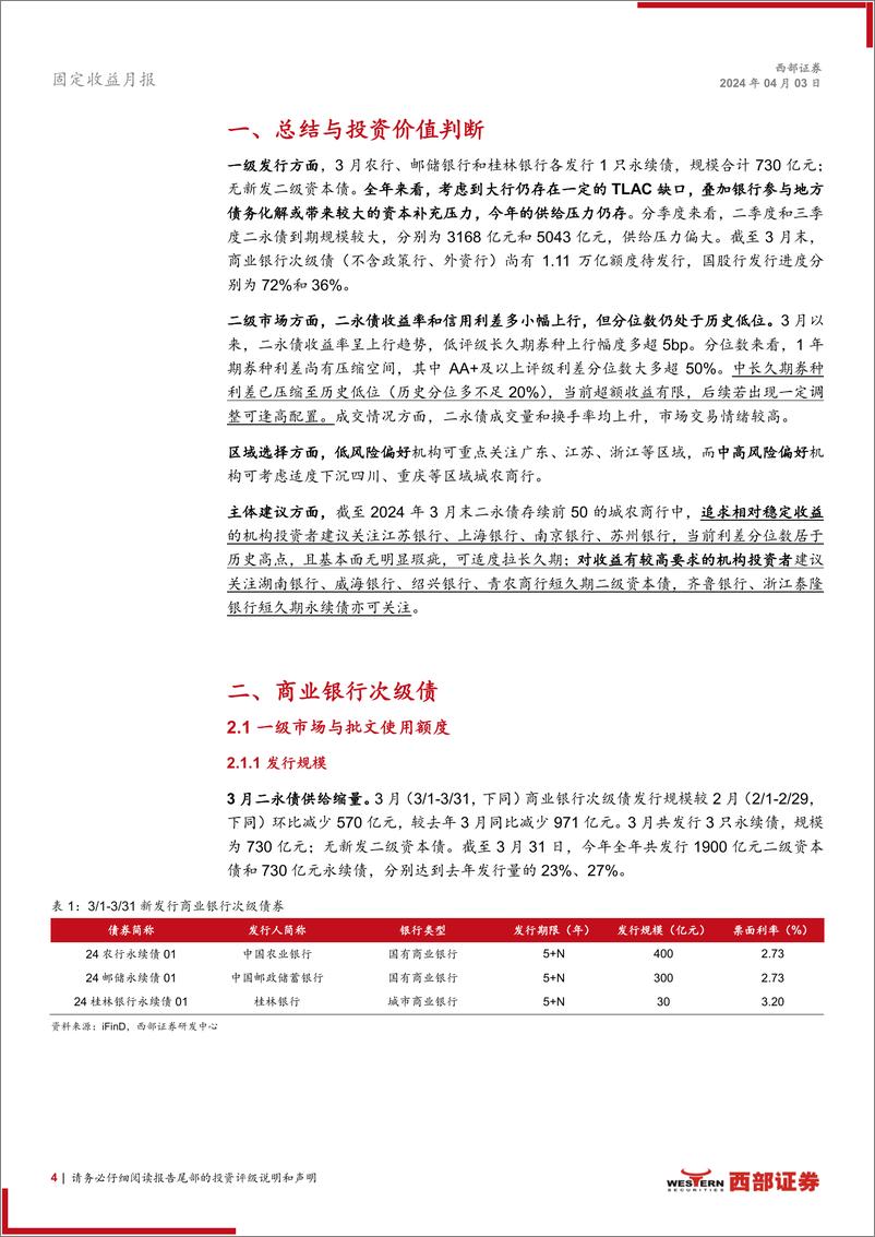 《资本补充工具3月报：适度下沉城农商行二永债-240403-西部证券-17页》 - 第4页预览图